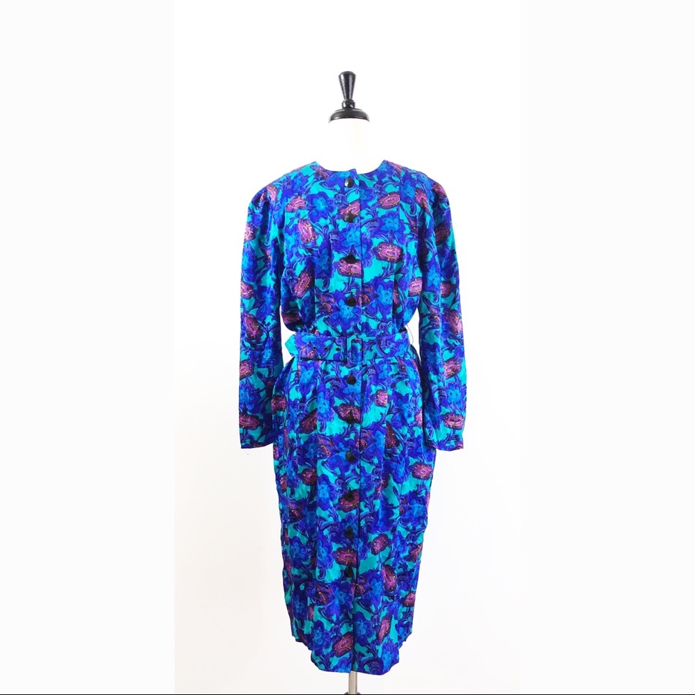 Papell Adrianna 100% silk dress floral blue size12